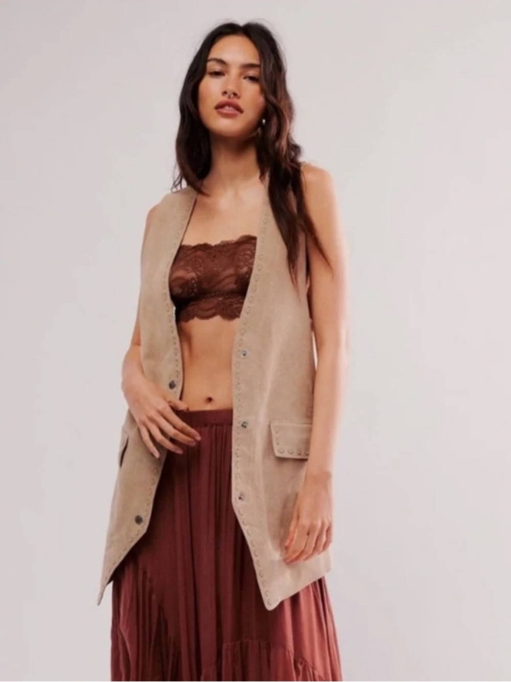 NWT We The Free Suede Leather Low Rider Vest in Tan Size L